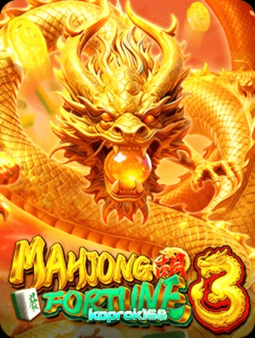 Tampilan visual slot Mahjong Fortune 3 dengan tema naga emas dan ubin Mahjong
